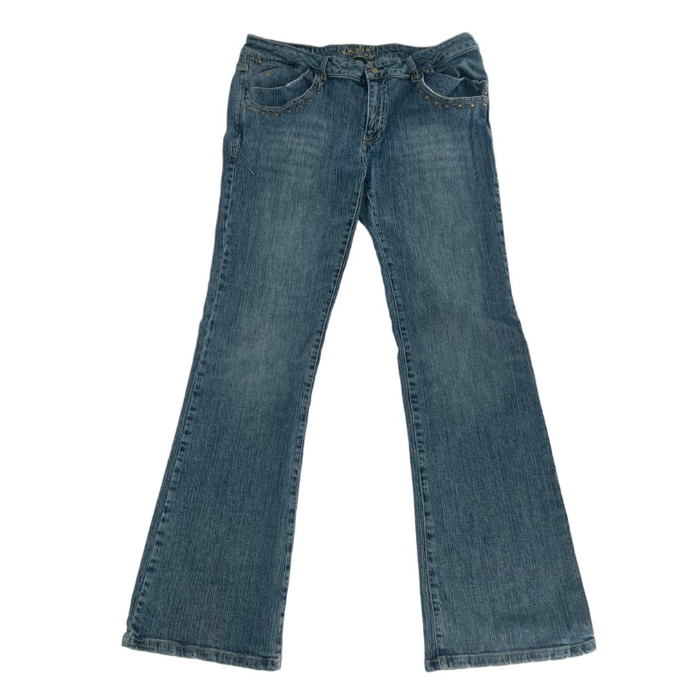 Roca Wear Embellished Wide Leg Frayed Hem Jeans Size 16 Women’s